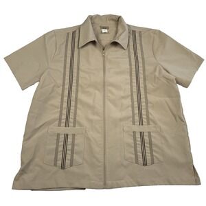 Haband Travelers Guayabera Bowling Shirt Mens Size Large Shortsleeve Brown Retro